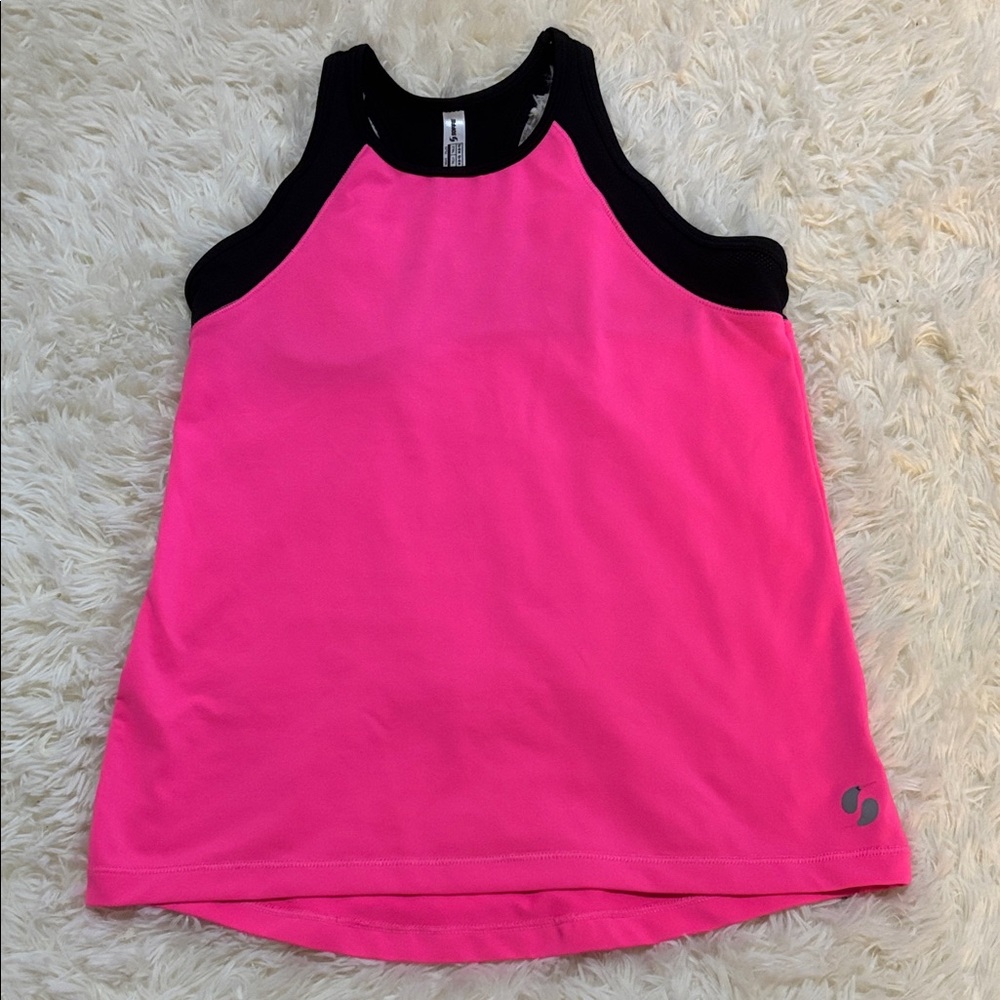 Girls Soffe Pink and Black Athletic Tank Top sized 8-10